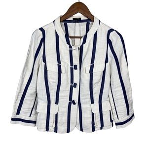 Tocca Cream and Navy Striped Linen Blend Blazer